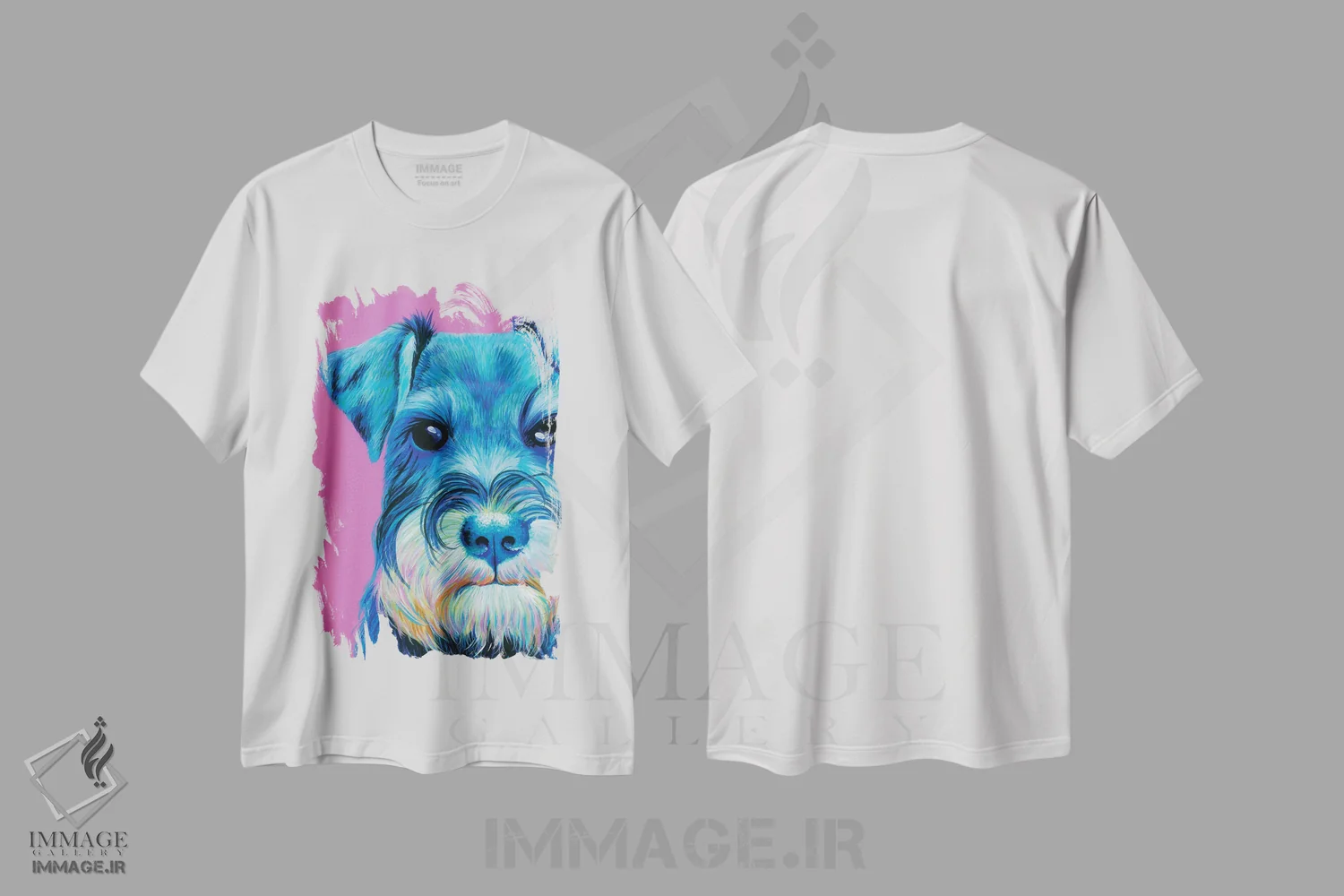 تیشرت سفید طرح دار اشناوزر روی زمینه صورتی، هنر فاخر معاصر اثر کیرستین وود | immage.ir