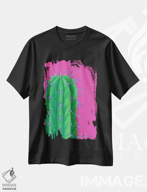 تیشرت مشکی طرح دار کاکتوس تیغ دار، تزئینی اثر کیرستین وود | immage.ir