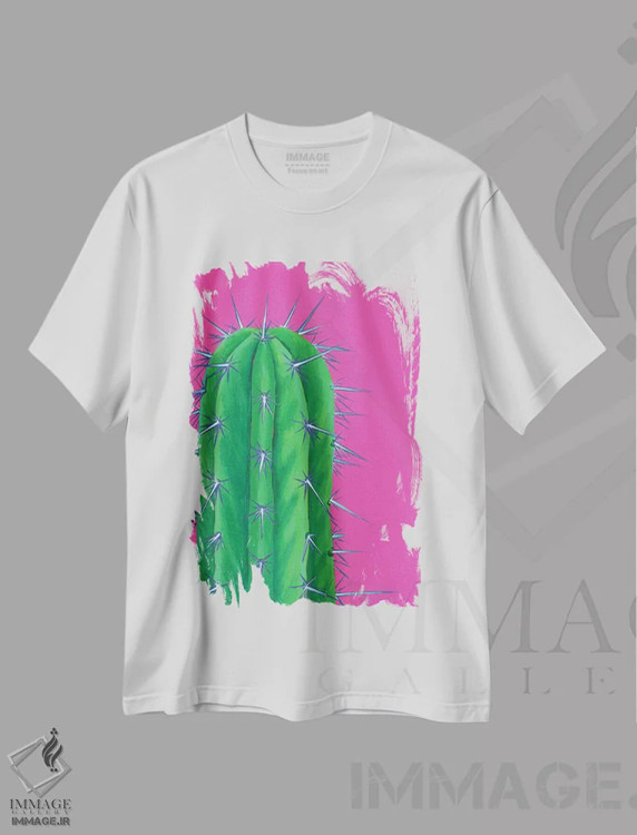 تیشرت سفید طرح دار کاکتوس تیغ دار، تزئینی اثر کیرستین وود | فروشگاه ایماژ