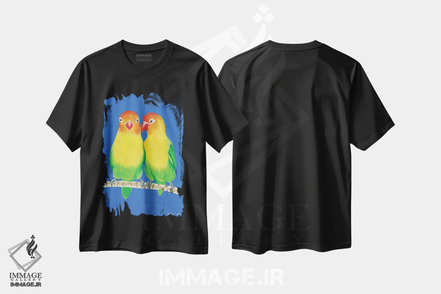 تیشرت مشکی طرح دار مرغ عشق های کوچک، تزئینی اثر کیرستین وود | فروشگاه ایماژ