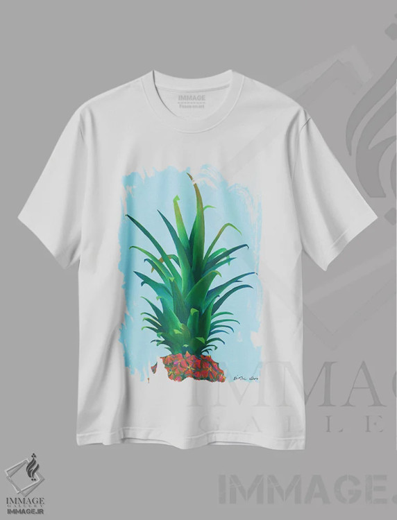 تیشرت سفید طرح دار آناناس خاردار، هنر فاخر معاصر اثر کیرستین وود | immage.ir