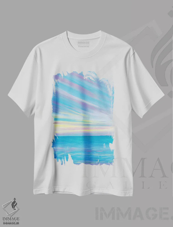 تیشرت سفید طرح دار ساحل غروب، آبستره اثر کیرستین وود | immage.ir