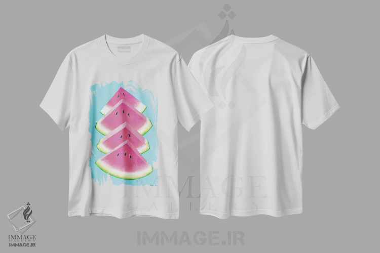 تیشرت سفید طرح دار قاچ های هندوانه، هنر فاخر معاصر اثر کیرستین وود | فروشگاه ایماژ