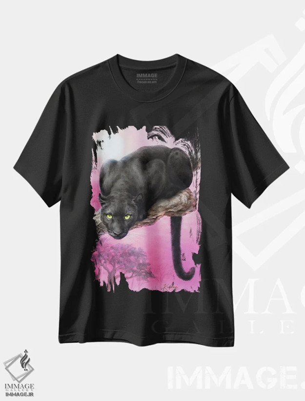 تیشرت مشکی طرح دار پلنگ سیاه، تزئینی اثر کایومی هارای | فروشگاه ایماژ