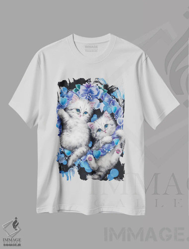 تیشرت سفید طرح دار حلقه گل آبی، تزئینی اثر کایومی هارای | فروشگاه ایماژ