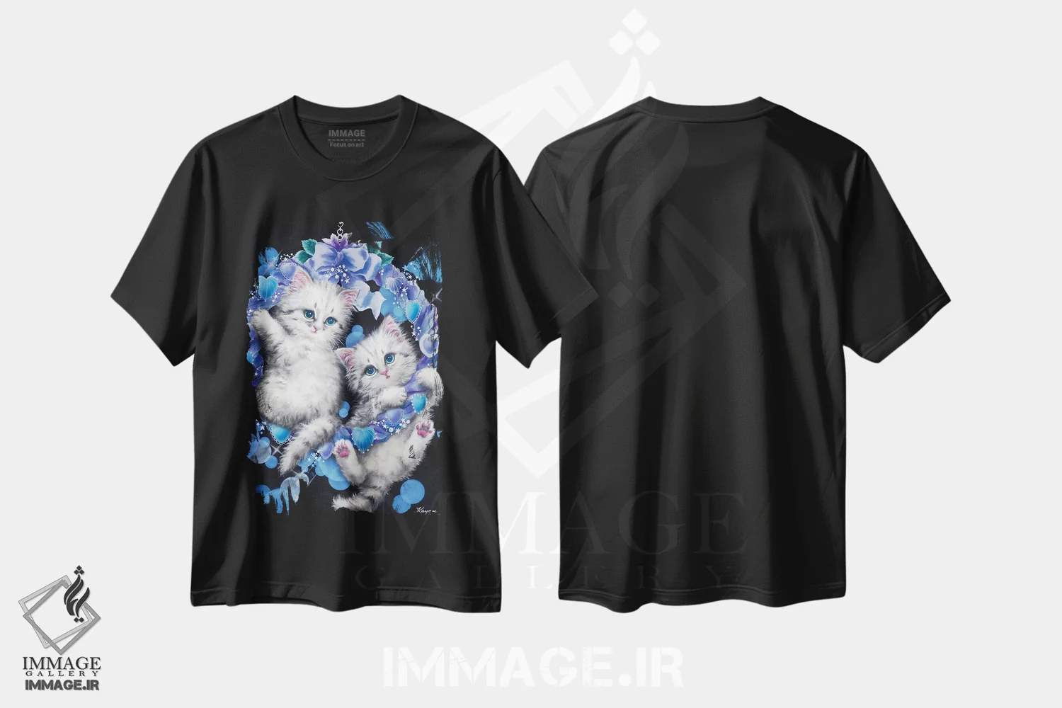 تیشرت مشکی طرح دار حلقه گل آبی، تزئینی اثر کایومی هارای | immage.ir