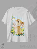 تیشرت سفید طرح دار خرگوش و پرنده، تزئینی اثر کایومی هارای | فروشگاه ایماژ