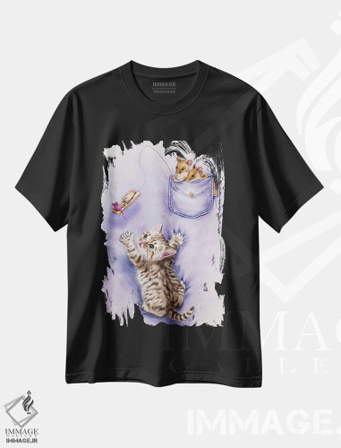 تیشرت مشکی طرح دار گربه و موش ها، تزئینی اثر کایومی هارای | فروشگاه ایماژ