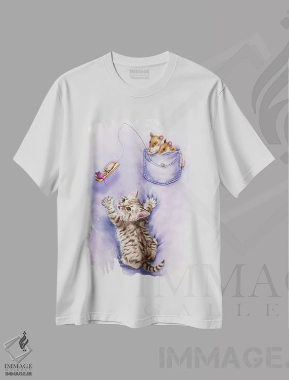 تیشرت سفید طرح دار گربه و موش ها، تزئینی اثر کایومی هارای | immage.ir
