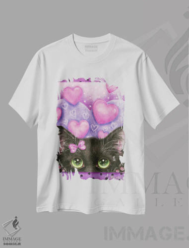 تیشرت سفید طرح دار گربه عاشق، تزئینی اثر کایومی هارای | فروشگاه ایماژ