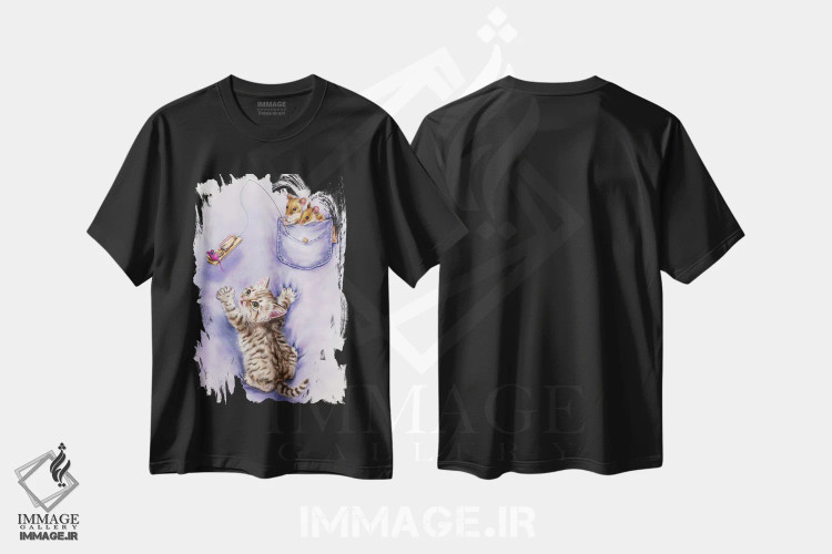 تیشرت مشکی طرح دار گربه و موش ها، تزئینی اثر کایومی هارای | فروشگاه ایماژ