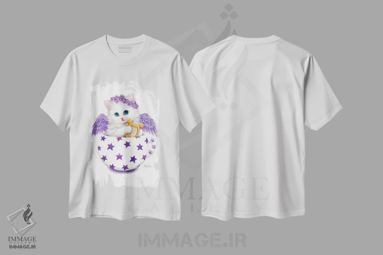تیشرت سفید طرح دار گربه فنجانی فرشته، تزئینی اثر کایومی هارای | immage.ir