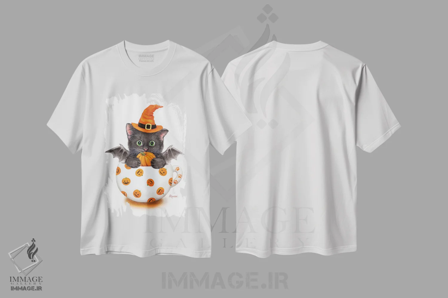 تیشرت سفید طرح دار گربه فنجانی کدوحلوایی، تزئینی اثر کایومی هارای | immage.ir