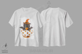 تیشرت سفید طرح دار گربه فنجانی کدوحلوایی، تزئینی اثر کایومی هارای | immage.ir