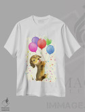 تیشرت سفید طرح دار بادکنک سگ داشهوند، تزئینی اثر کایومی هارای | immage.ir