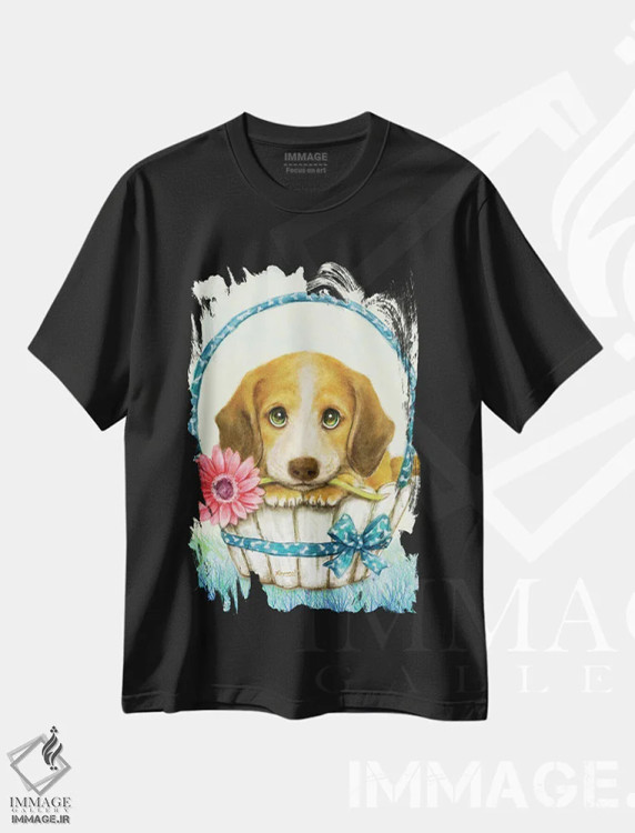 تیشرت مشکی طرح دار سبد سگ داشهوند، تزئینی اثر کایومی هارای | immage.ir