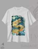 تیشرت سفید طرح دار اژدها، دکور آسیایی اثر کایومی هارای | فروشگاه ایماژ