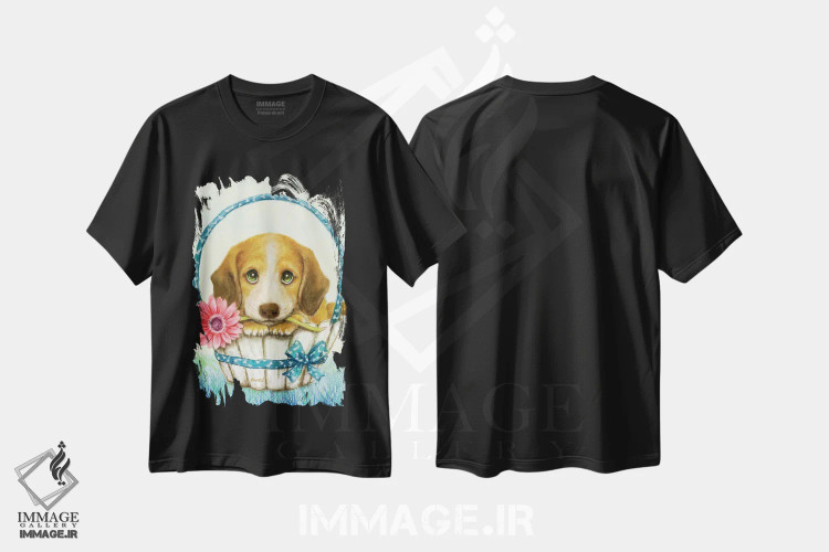 تیشرت مشکی طرح دار سبد سگ داشهوند، تزئینی اثر کایومی هارای | immage.ir