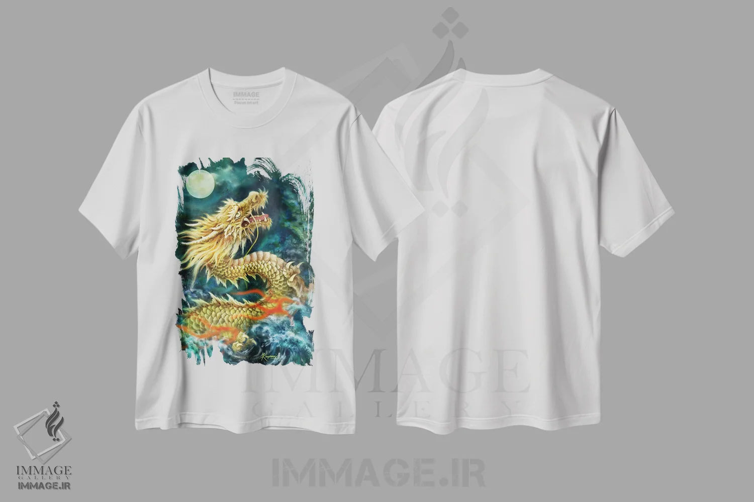 تیشرت سفید طرح دار اژدها، دکور آسیایی اثر کایومی هارای | فروشگاه ایماژ
