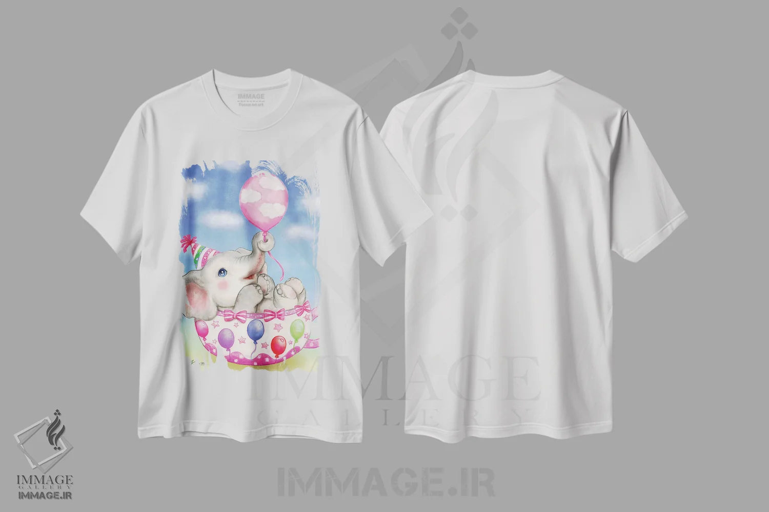 تیشرت سفید طرح دار بادکنک فیل، تزئینی اثر کایومی هارای | فروشگاه ایماژ
