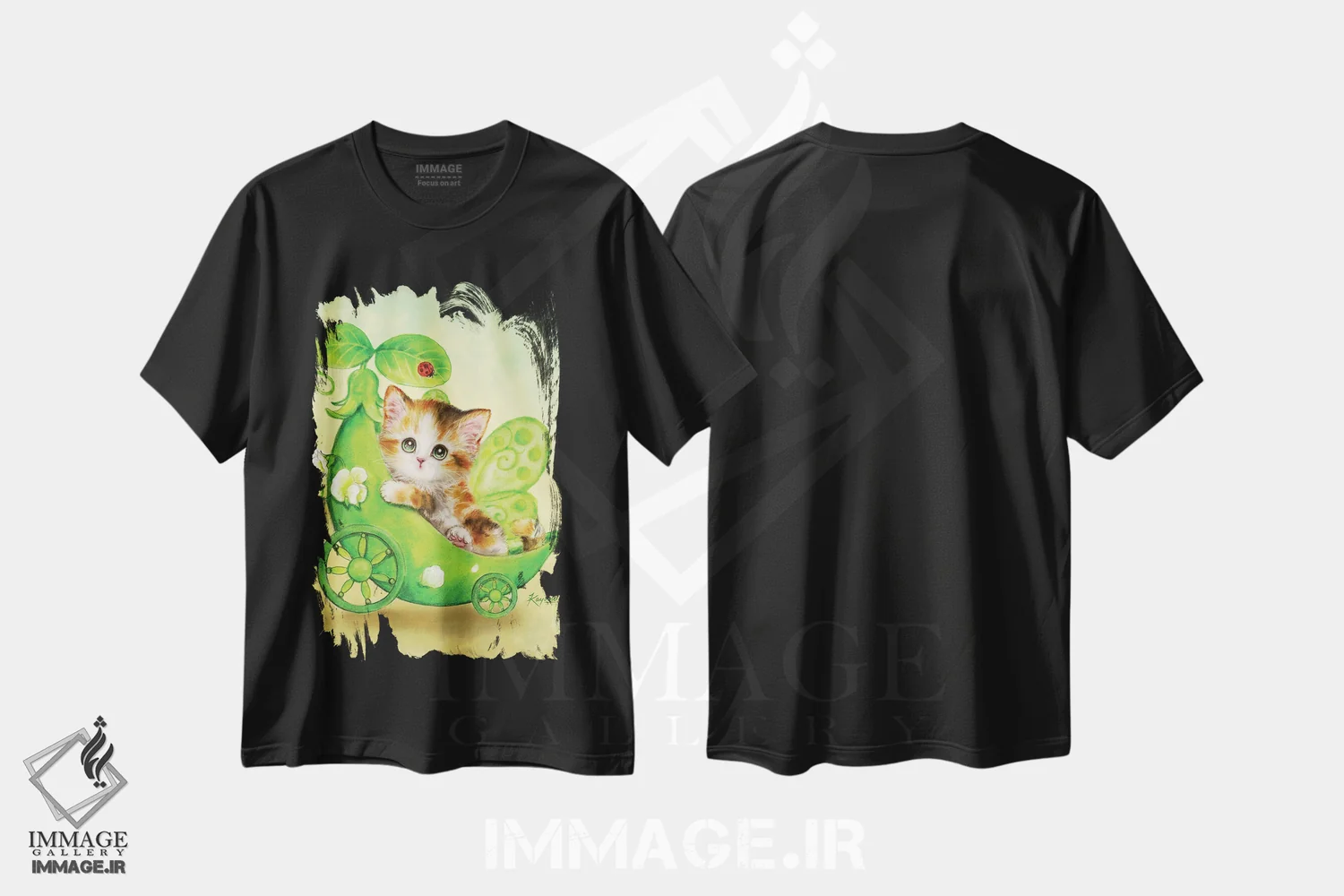 تیشرت مشکی طرح دار بچه گربه پری نخودی، تزئینی اثر کایومی هارای | فروشگاه ایماژ
