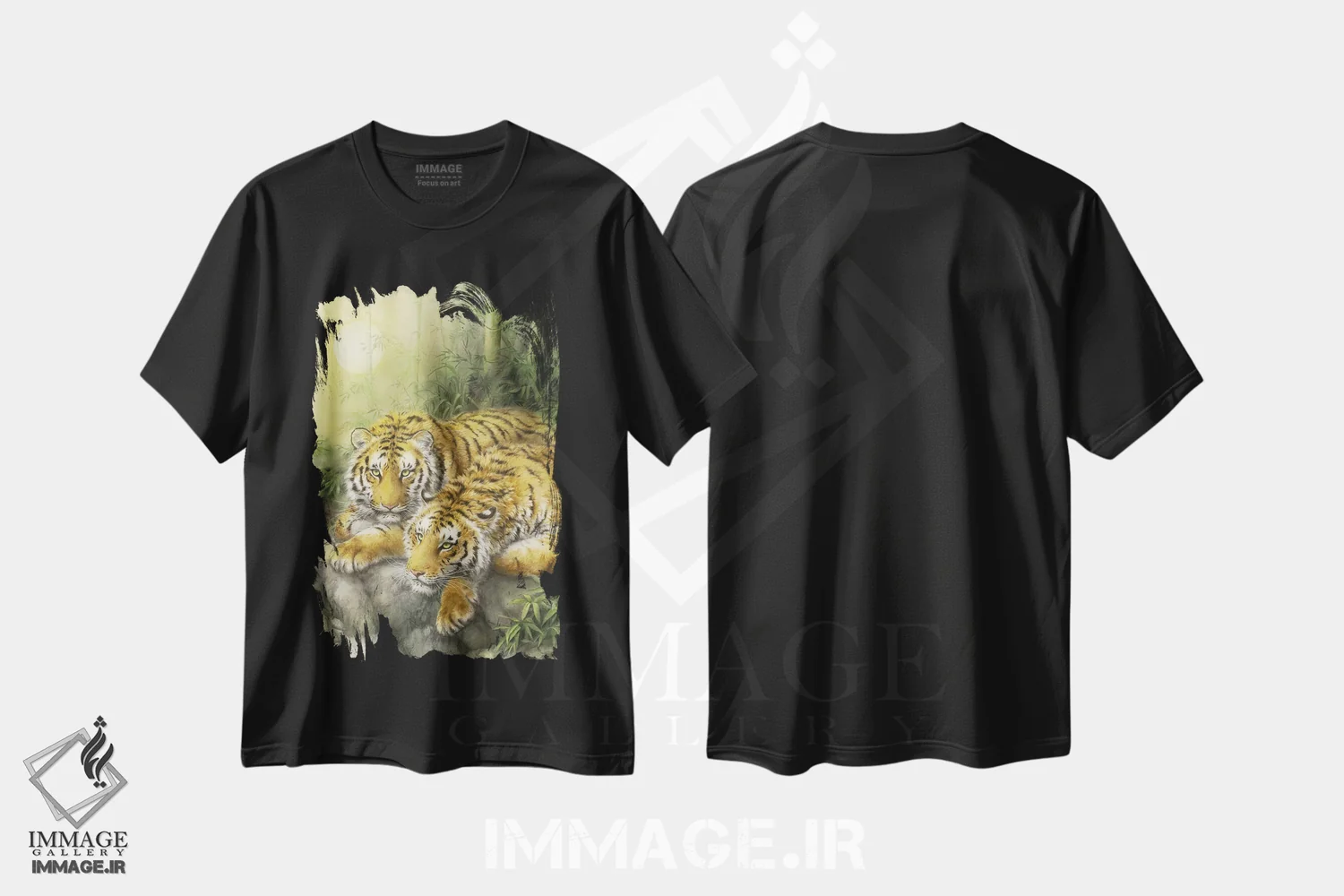 تیشرت مشکی طرح دار صبحگاه جنگل، دکور آسیایی اثر کایومی هارای | فروشگاه ایماژ