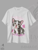 تیشرت سفید طرح دار توله سگ بولداگ فرانسوی، تزئینی اثر کایومی هارای | immage.ir