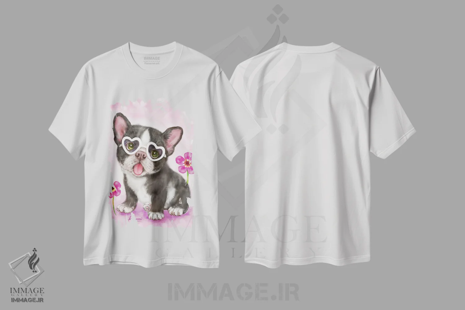 تیشرت سفید طرح دار توله سگ بولداگ فرانسوی، تزئینی اثر کایومی هارای | immage.ir