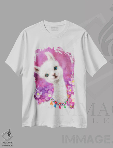 تیشرت سفید طرح دار لامای شاد، تزئینی اثر کایومی هارای | فروشگاه ایماژ