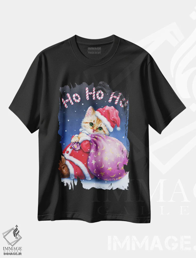 تیشرت مشکی طرح دار هو هو هو، حیوانات کریسمسی اثر کایومی هارای | فروشگاه ایماژ