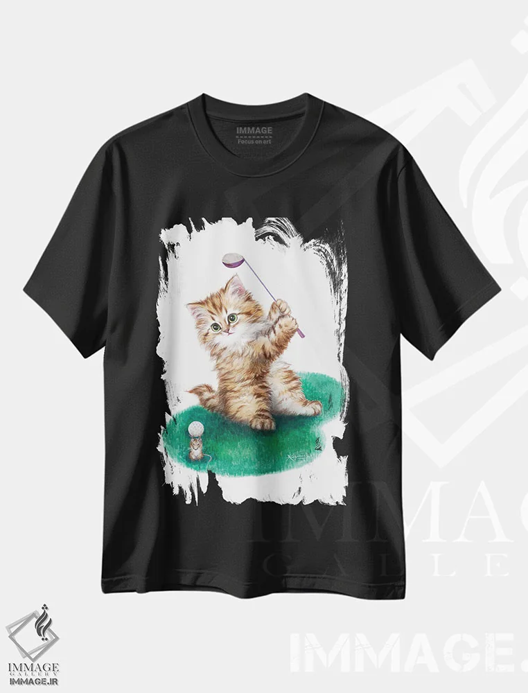 تیشرت مشکی طرح دار گلف باز کوچک، تزئینی اثر کایومی هارای | فروشگاه ایماژ