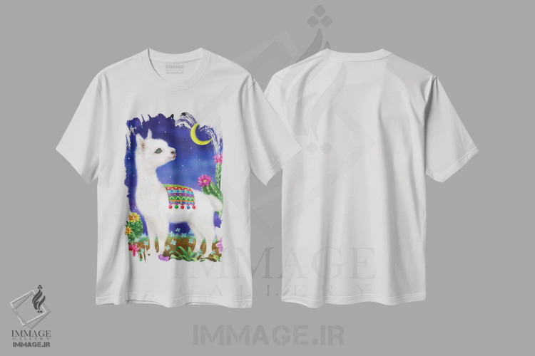 تیشرت سفید طرح دار لاما در نور ماه، تزئینی اثر کایومی هارای | فروشگاه ایماژ