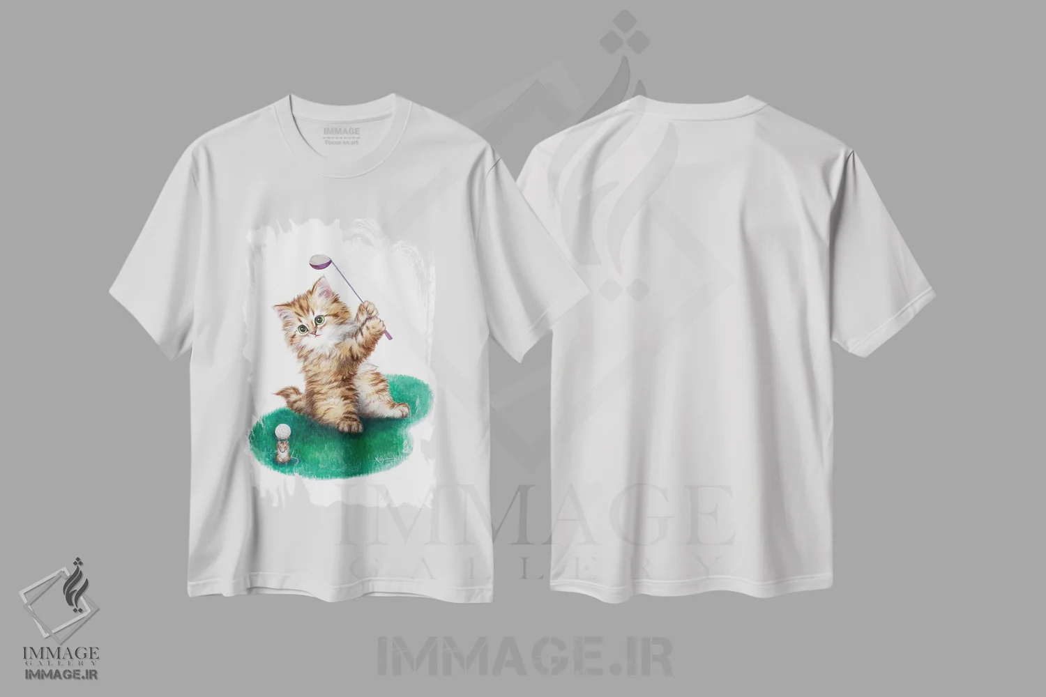 تیشرت سفید طرح دار گلف باز کوچک، تزئینی اثر کایومی هارای | immage.ir