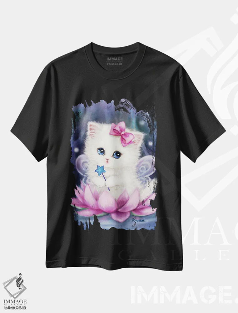 تیشرت مشکی طرح دار پری نیلوفر آبی، تزئینی اثر کایومی هارای | فروشگاه ایماژ