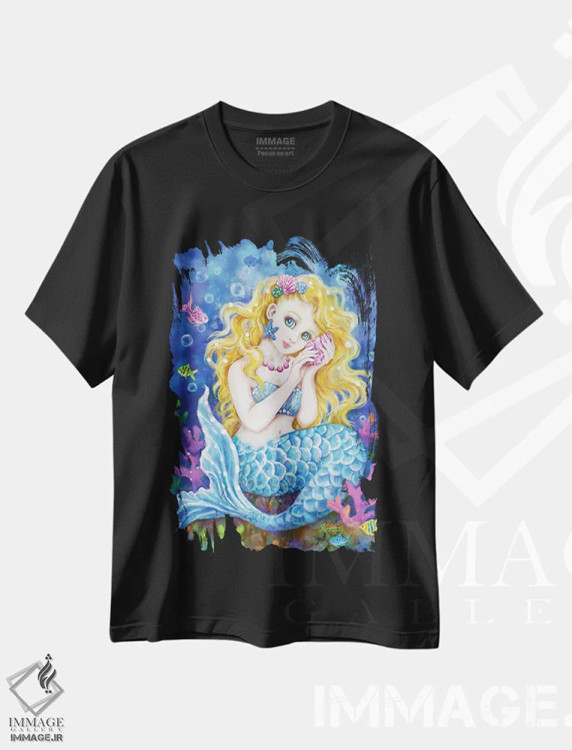 تیشرت مشکی طرح دار پری دریایی، تزئینی اثر کایومی هارای | فروشگاه ایماژ
