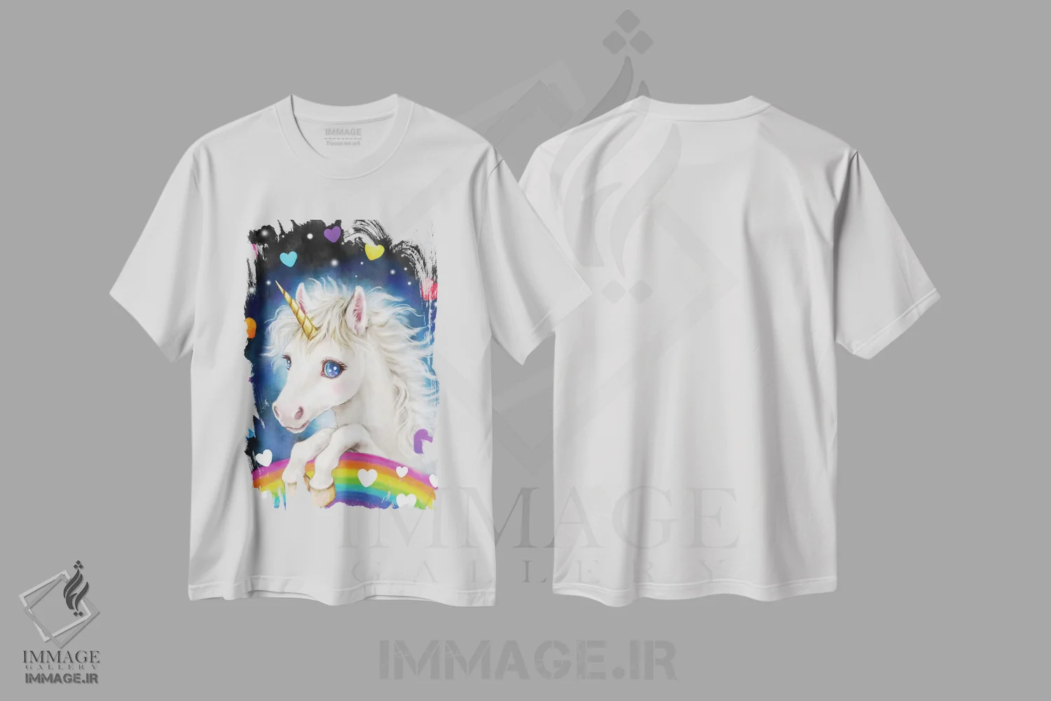 تیشرت سفید طرح دار اسب تک شاخ دوست داشتنی، تزئینی اثر کایومی هارای | فروشگاه ایماژ