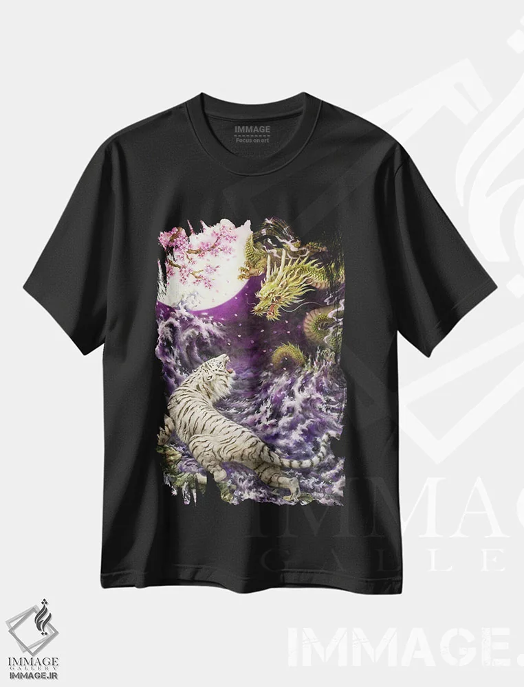 تیشرت مشکی طرح دار تابش مهتاب، تزئینی اثر کایومی هارای | immage.ir