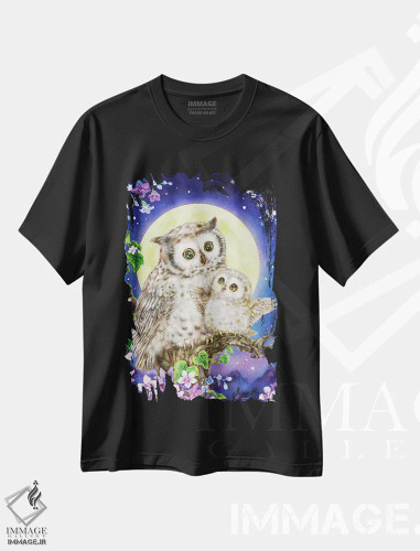 تیشرت مشکی طرح دار جغدهای مهتابی، تزئینی اثر کایومی هارای | فروشگاه ایماژ