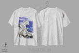 تیشرت سفید طرح دار نوکتورن، تزئینی اثر کایومی هارای | فروشگاه ایماژ