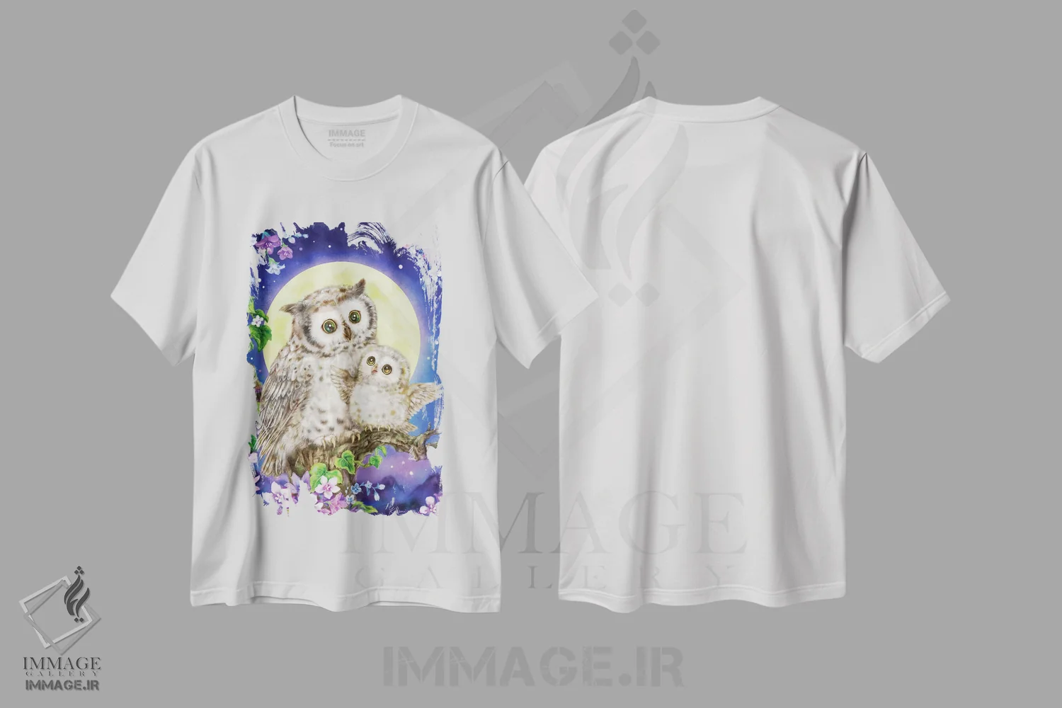 تیشرت سفید طرح دار جغدهای مهتابی، تزئینی اثر کایومی هارای | immage.ir