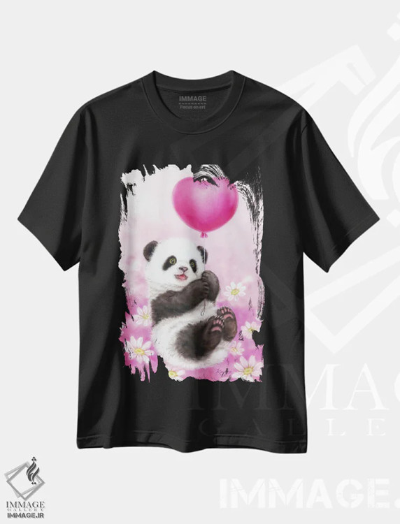 تیشرت مشکی طرح دار پاندا و بادکنک، تزئینی اثر کایومی هارای | فروشگاه ایماژ