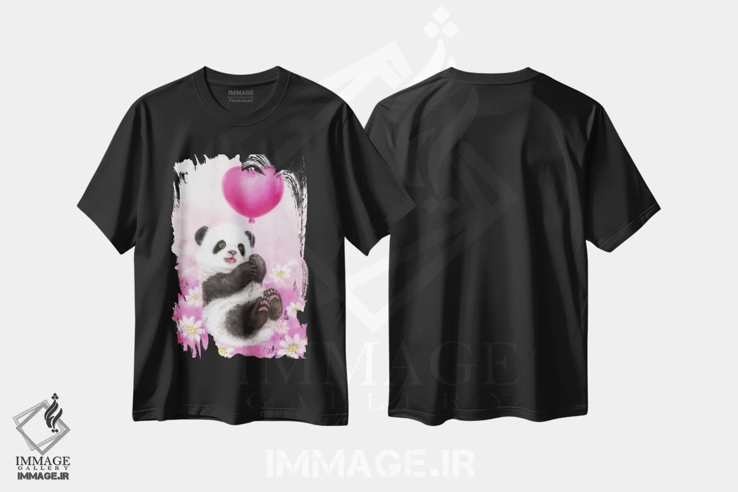 تیشرت مشکی طرح دار پاندا و بادکنک، تزئینی اثر کایومی هارای | فروشگاه ایماژ