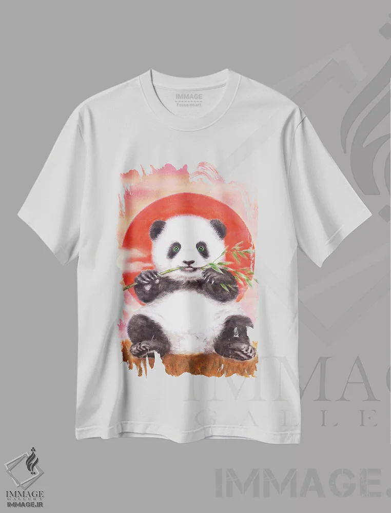 تیشرت سفید طرح دار طلوع پاندا، دکور آسیایی اثر کایومی هارای | فروشگاه ایماژ