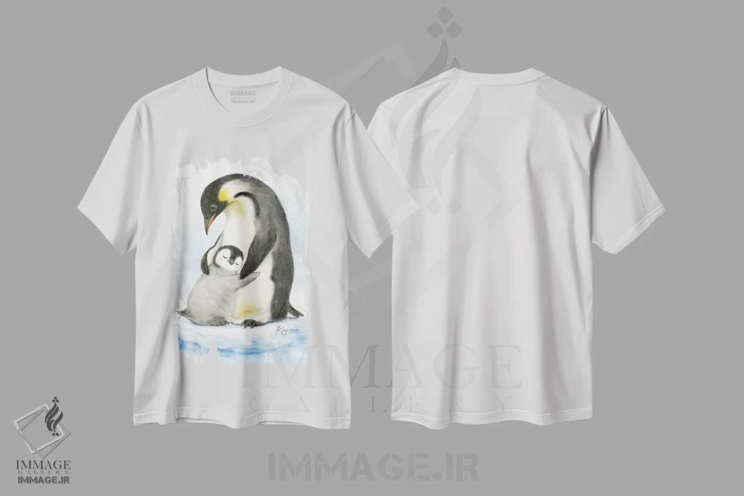 تیشرت سفید طرح دار بغل پنگوئن ها، تزئینی اثر کایومی هارای | فروشگاه ایماژ
