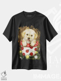 تیشرت مشکی طرح دار توله سگ در گلدان، تزئینی اثر کایومی هارای | immage.ir