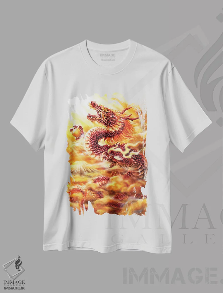 تیشرت سفید طرح دار اژدهای سرخ، تزئینی اثر کایومی هارای | immage.ir