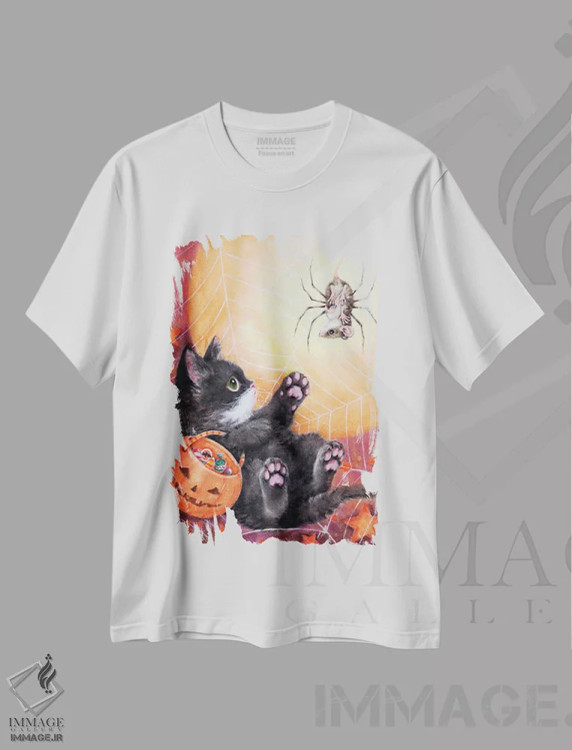 تیشرت سفید طرح دار عنکبوت ترسناک، تزئینی اثر کایومی هارای | فروشگاه ایماژ