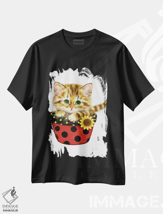 تیشرت مشکی طرح دار گلدان گل تابستانی، تزئینی اثر کایومی هارای | immage.ir