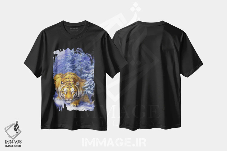 تیشرت مشکی طرح دار جنگل زمستانی، تزئینی اثر کایومی هارای | فروشگاه ایماژ