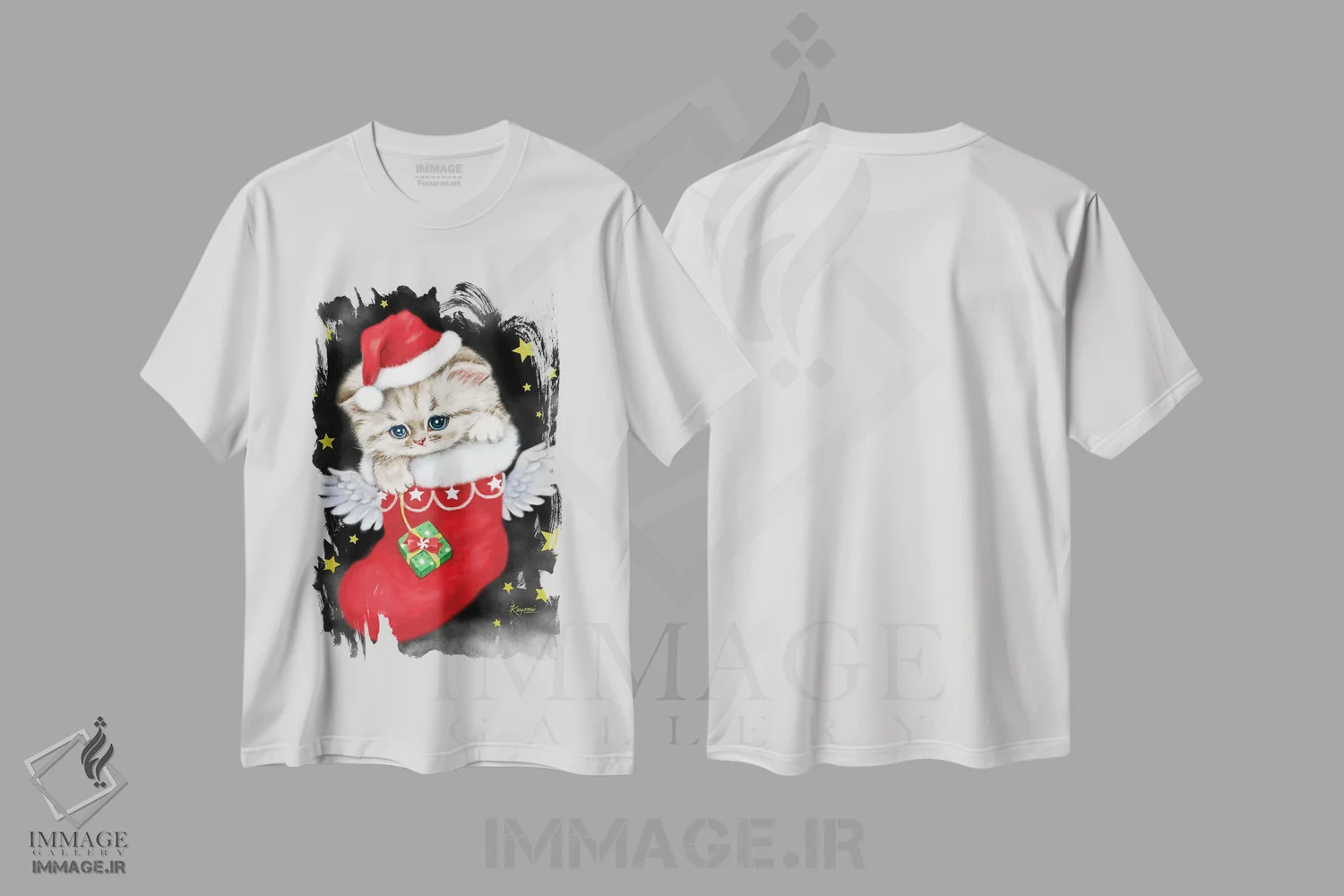 تیشرت سفید طرح دار فرشته بابانوئل ۱، حیوانات کریسمسی اثر کایومی هارای | immage.ir